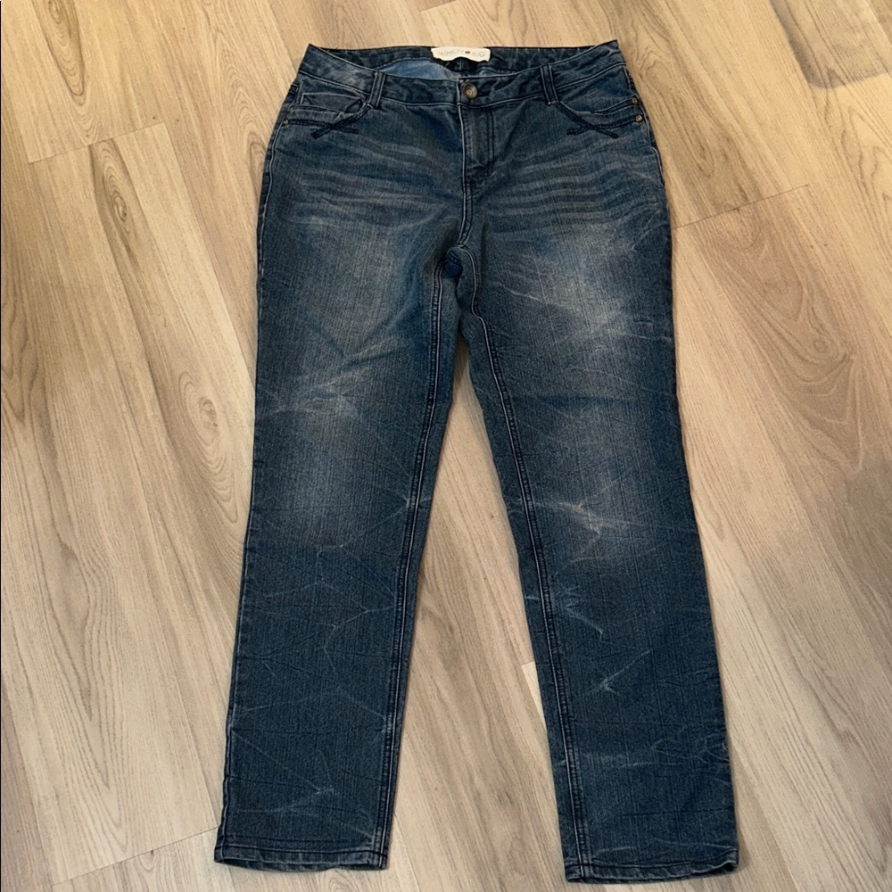 Embellished Straight Leg Classic Women’s Blue Jeans 10 Denim Bling